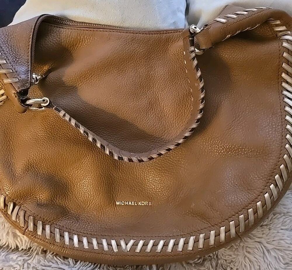 Michael Kors LYDIA Hobo Handbag Caramel Brown Pebble Leather